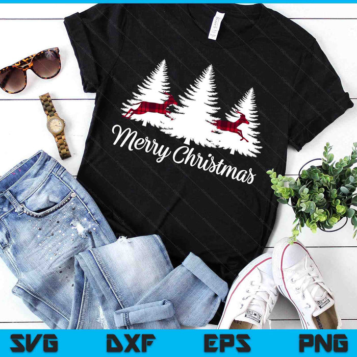 Merry Christmas Shirt For Women Buffalo Plaid Reindeer Tree SVG PNG Digital Printable Files