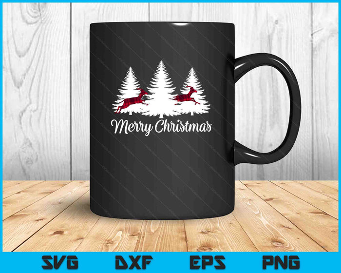 Merry Christmas Shirt For Women Buffalo Plaid Reindeer Tree SVG PNG Digital Printable Files