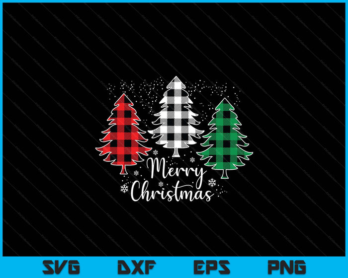 Merry Christmas Tree Xmas Buffalo Plaid Red White Green SVG PNG Digital Printable Files