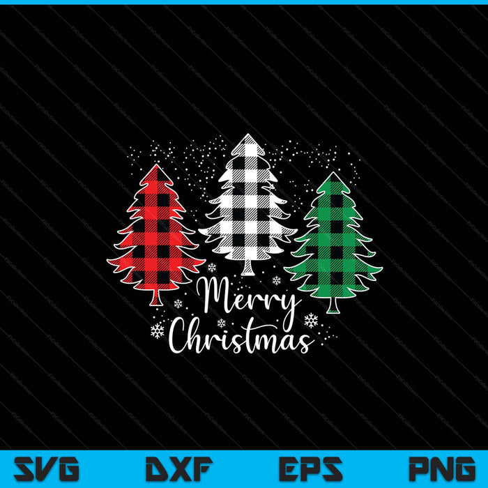 Merry Christmas tree Xmas Buffalo plaid red white green SVG cut file