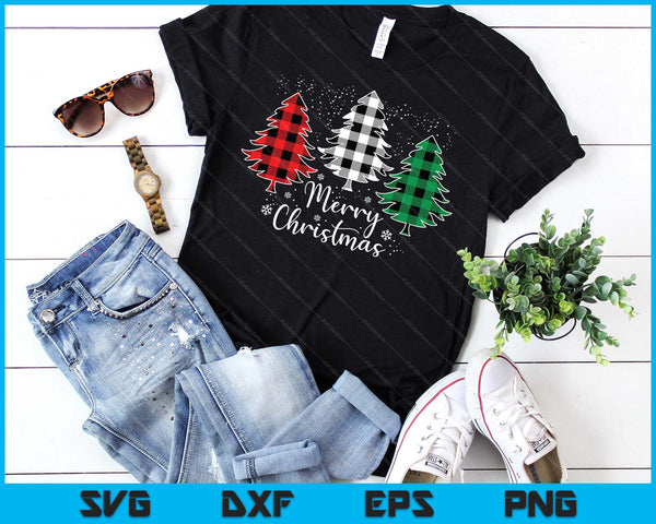 Merry Christmas Tree Xmas Buffalo Plaid Red White Green SVG PNG Digital Printable Files