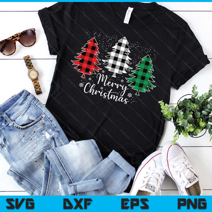 Merry Christmas Tree Xmas Buffalo Plaid Red White Green SVG PNG Digital Printable Files