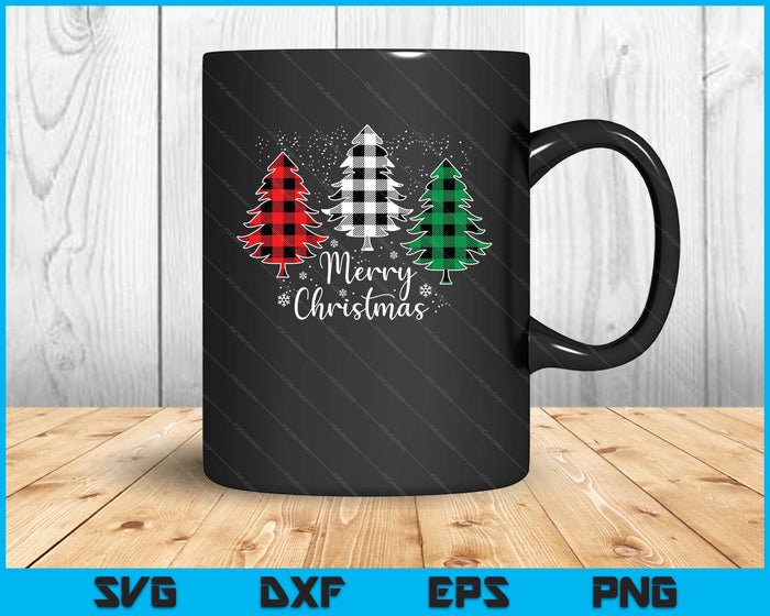 Merry Christmas Tree Xmas Buffalo Plaid Red White Green SVG PNG Digital Printable Files