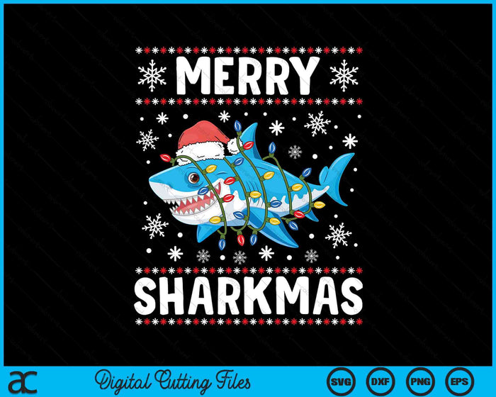 Merry Sharkmas Santa Ugly Christmas Lights Xmas SVG PNG Digital Printable Files