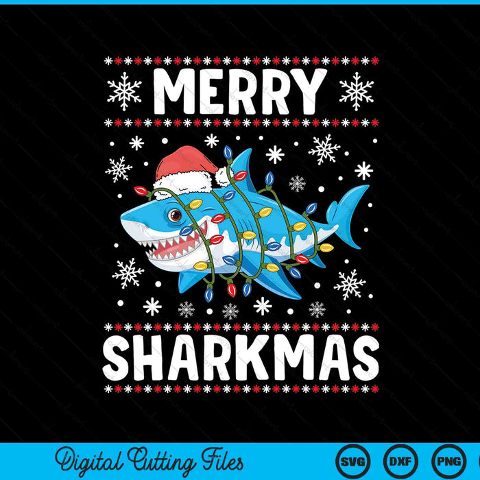 Merry sharkmas Santa ugly Christmas lights Xmas SVG cut file