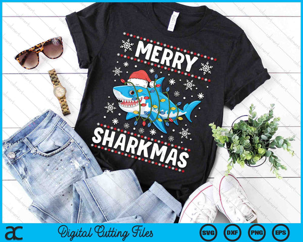 Merry Sharkmas Santa Ugly Christmas Lights Xmas SVG PNG Digital Printable Files