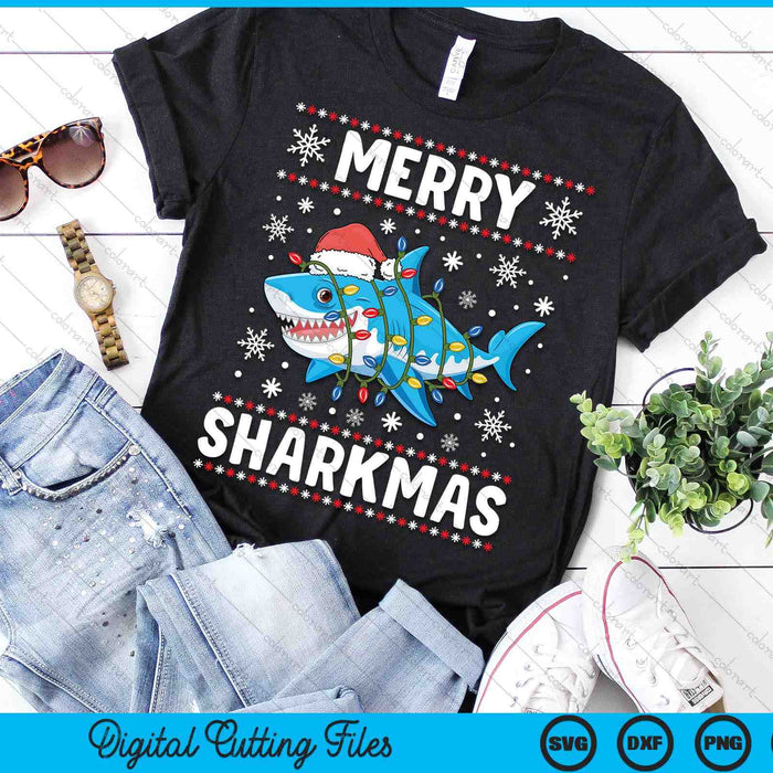 Merry Sharkmas Santa Ugly Christmas Lights Xmas SVG PNG Digital Printable Files