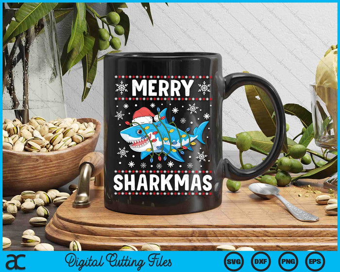 Merry Sharkmas Santa Ugly Christmas Lights Xmas SVG PNG Digital Printable Files