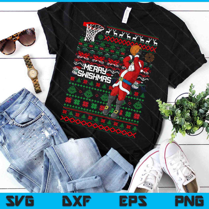 Merry Swishmas Ugly Christmas Basketball Christmas SVG PNG Digital Printable Files