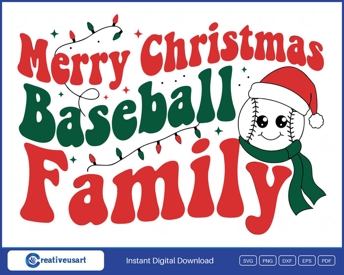 Merry Christmas Baseball Family smiling ball SVG design on white background