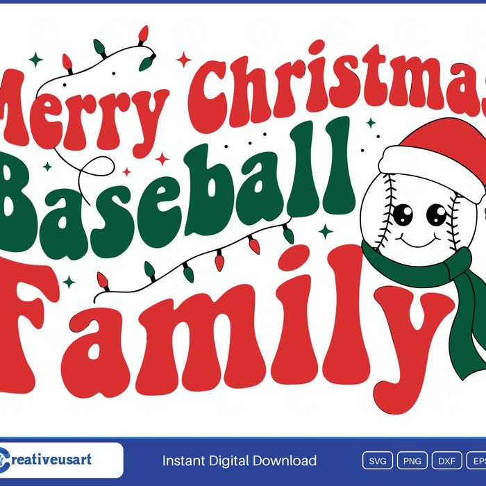 Merry Christmas Baseball Family smiling ball SVG design on white background