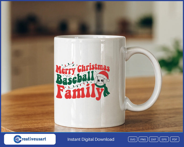 Merry Christmas Baseball Family smiling ball SVG design on a white coffee mug