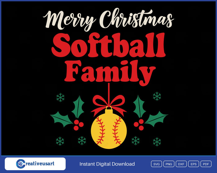 Merry Christmas Softball Family ornament SVG design on black background