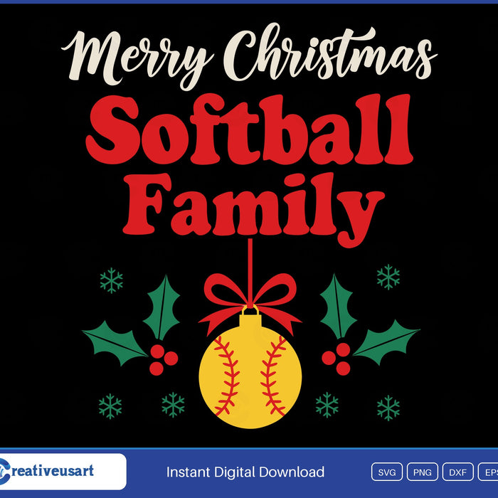 Merry Christmas Softball Family ornament SVG design on black background