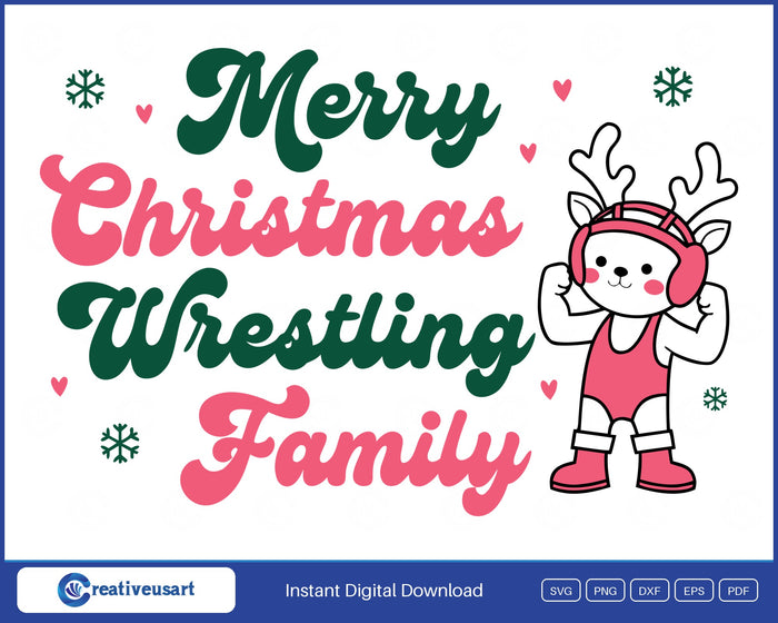 Merry Christmas Wrestling Family reindeer wrestler SVG design on white background