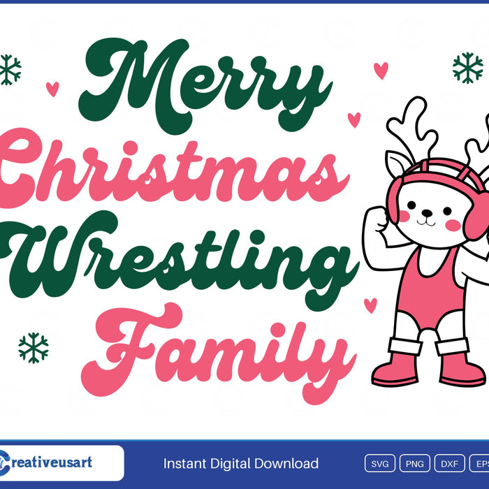 Merry Christmas Wrestling Family reindeer wrestler SVG design on white background