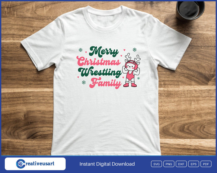 Merry Christmas Wrestling Family reindeer wrestler SVG printed on a white t-shirt