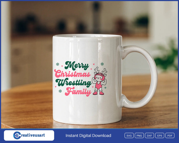 Merry Christmas Wrestling Family reindeer wrestler SVG design on a white coffee mug