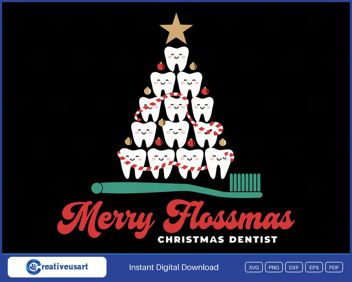 Merry Flossmas Christmas Dentist Tooth Tree SVG - Merry Flossmas Christmas Dentist
