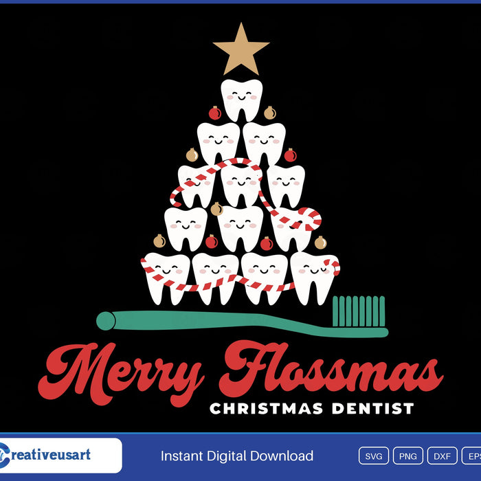 Merry Flossmas Christmas Dentist Tooth Tree SVG - Merry Flossmas Christmas Dentist
