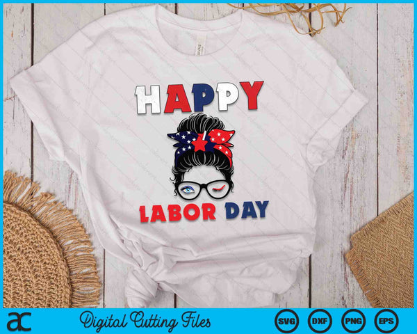 Messy Bun American Flag Labor Day SVG PNG Digital Cutting Files