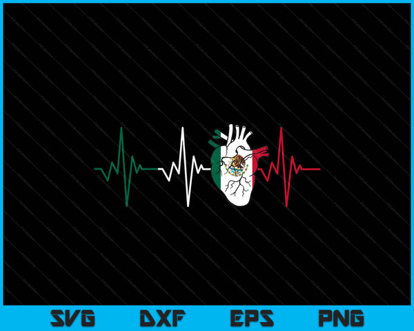 Mexico heart Mexico flag heartbeat ekg pulse Mexican pride SVG cut file
