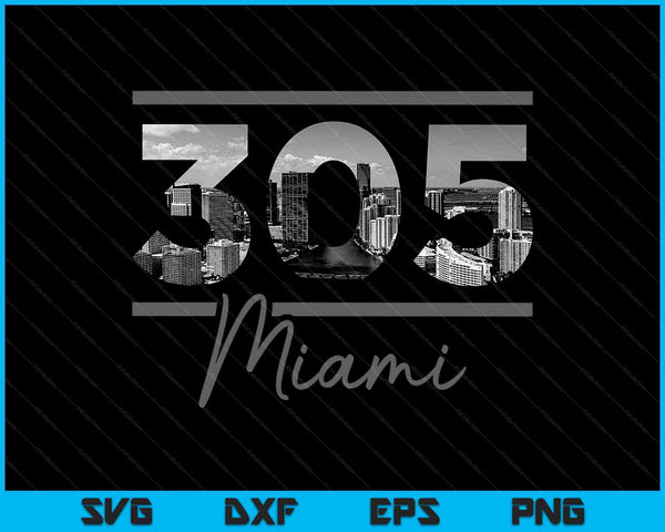 Miami 305 Netnummer Skyline Florida Vintage SVG PNG Snijden afdrukbare bestanden