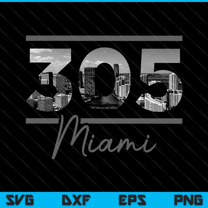 Miami 305 Código de área Skyline Florida Vintage SVG PNG Cortar archivos imprimibles