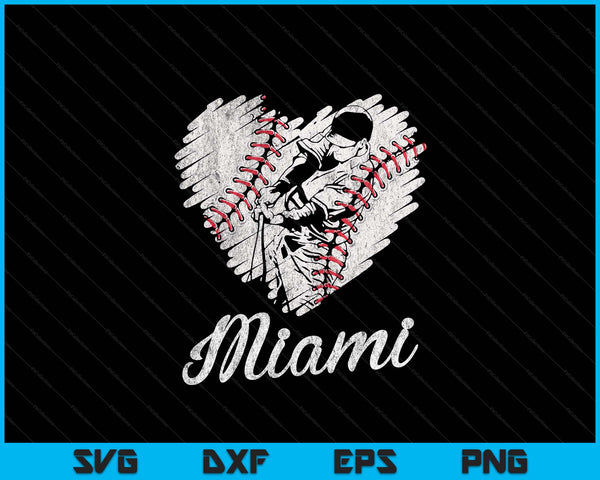 Miami Baseball Heart Distressed Vintage Baseball Fans SVG PNG Digital Printable Files