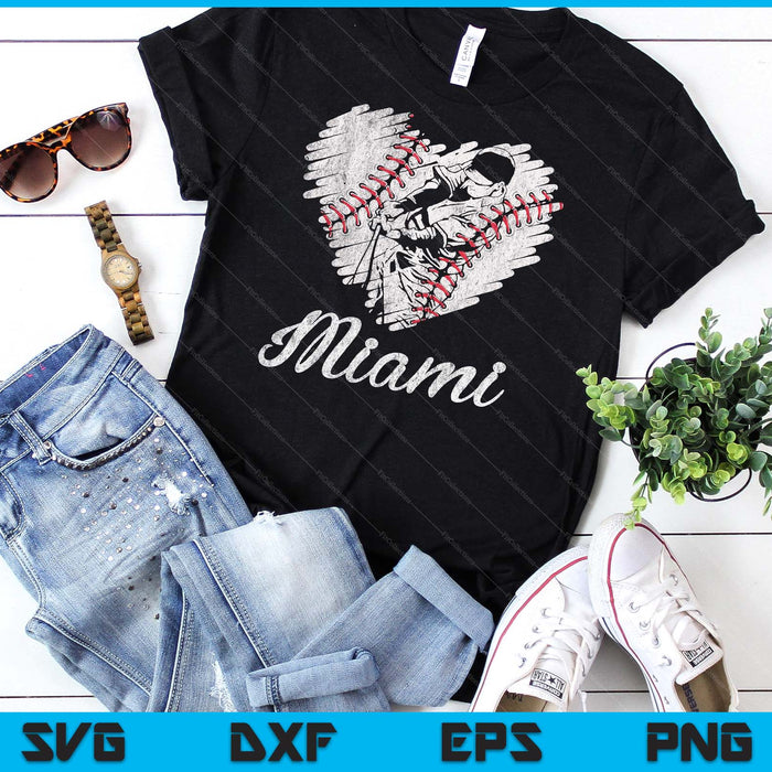 Miami Baseball Heart Distressed Vintage Baseball Fans SVG PNG Digital Printable Files