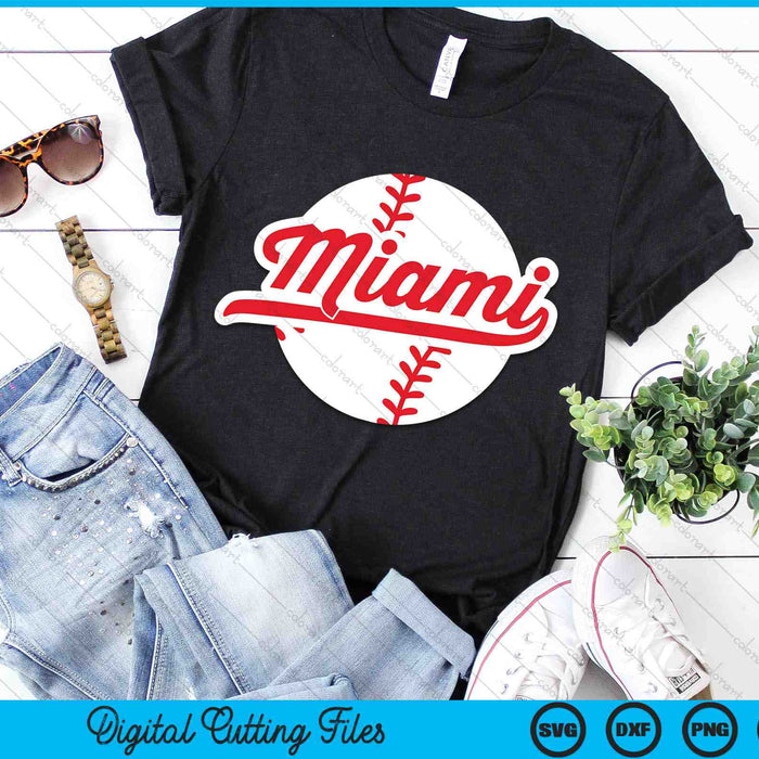 Miami Baseball Vintage Miami Pride Love City Red SVG PNG digitale snijbestanden