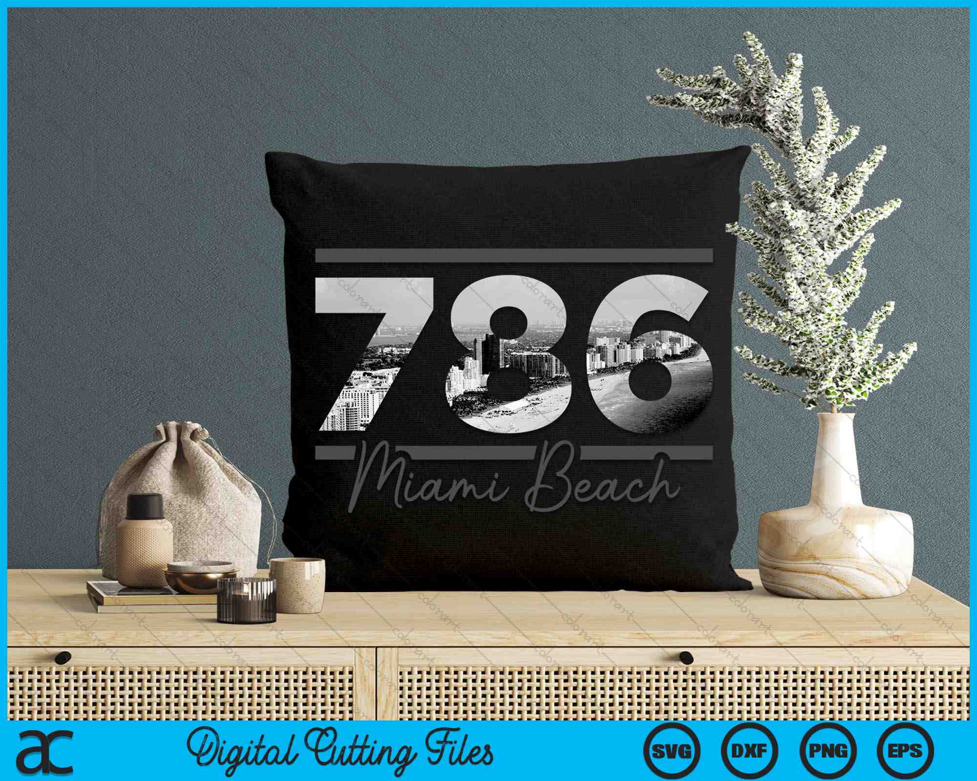 Miami Beach 786 Area Code Skyline Florida Vintage SVG Cutting Files ...