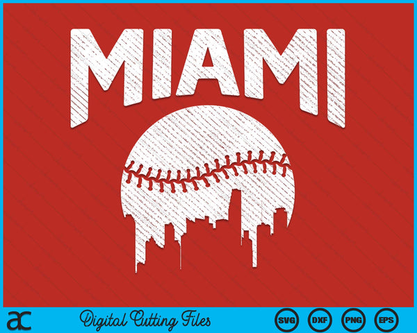 Miami City California Baseball Skyline Vintage Souvenir SVG PNG Digital Printable Files
