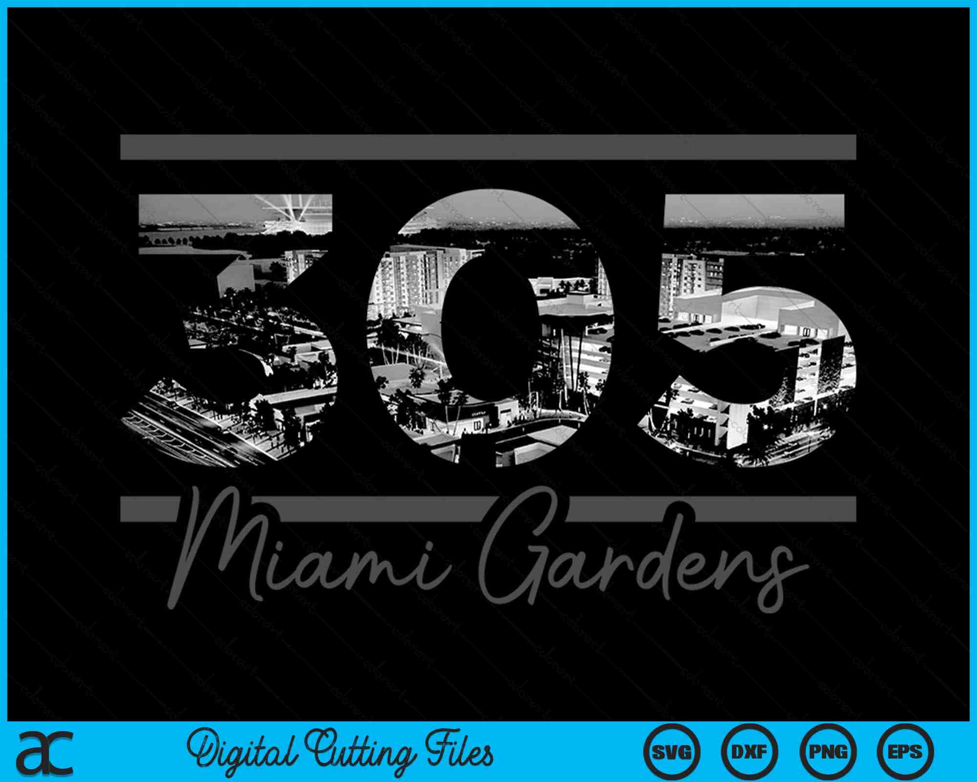 Miami Gardens 305 Area Code Skyline Florida Vintage SVG Cutting Files ...