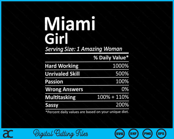 Miami Girl FL Florida Funny City Home Roots SVG PNG Cortar archivos imprimibles