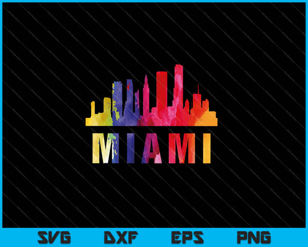Miami Watercolor Skyline Home State Souvenir SVG PNG Cutting Printable Files