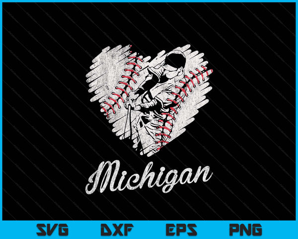 Michigan Baseball Heart Distressed Vintage Baseball Fans SVG PNG Digital Printable Files