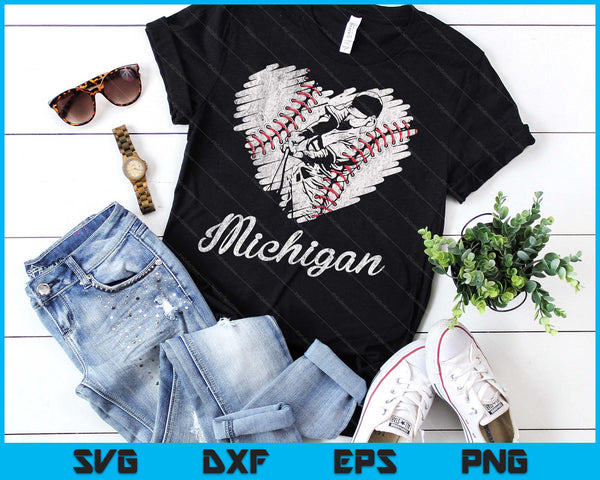 Michigan Baseball Heart Distressed Vintage Baseball Fans SVG PNG Digital Printable Files