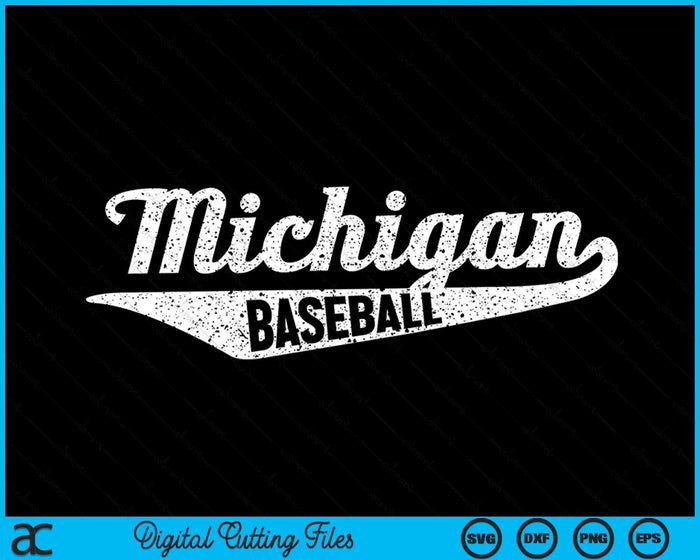 Michigan Baseball Script Vintage noodlijdende SVG PNG digitale snijbestanden