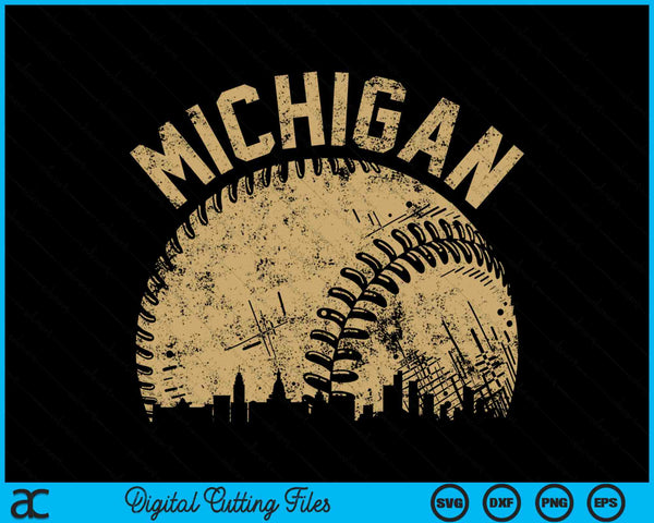 Michigan Baseball Skyline Player Coach Fan SVG PNG Digital Cutting Files