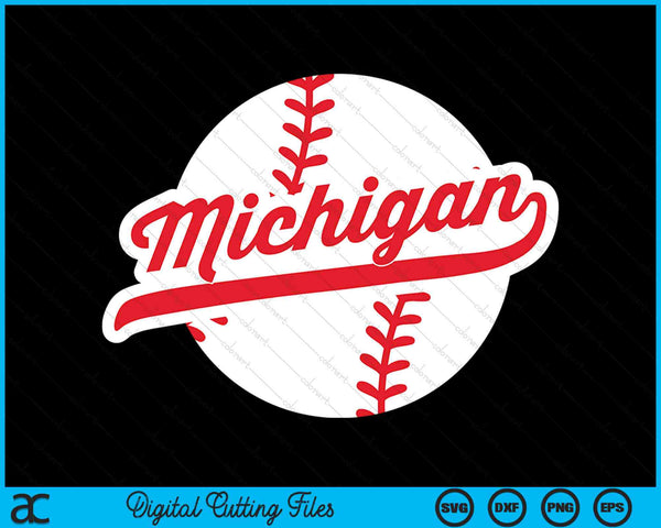 Michigan Baseball Vintage Michigan Pride Love City Red SVG PNG digitale snijbestanden 