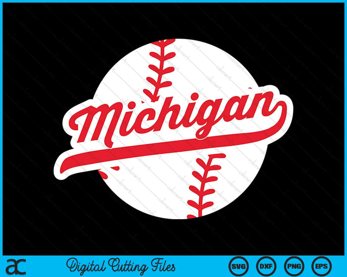 Michigan Baseball Vintage Michigan Pride Love City Red SVG PNG digitale snijbestanden 