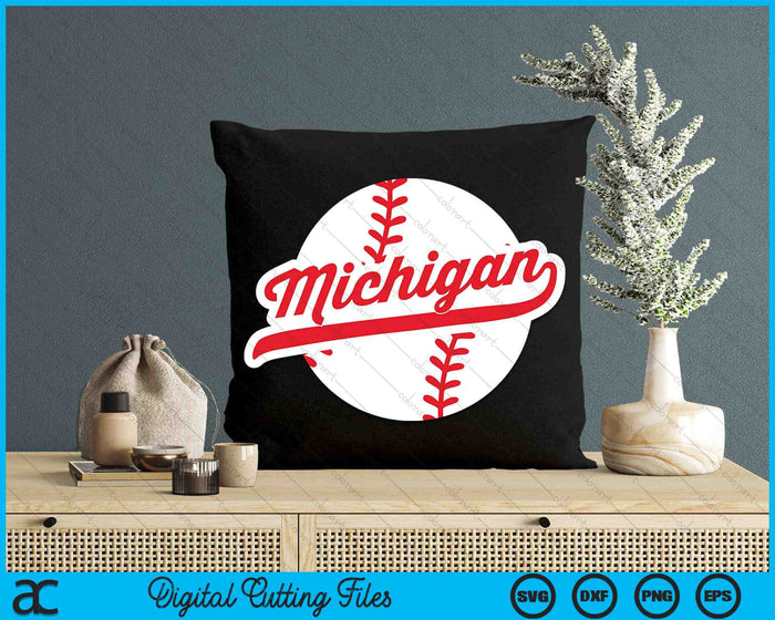 Michigan Baseball Vintage Michigan Pride Love City Red SVG PNG digitale snijbestanden 