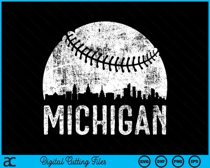 Michigan Skyline Vintage Michigan Baseball SVG PNG Digital Cutting Files