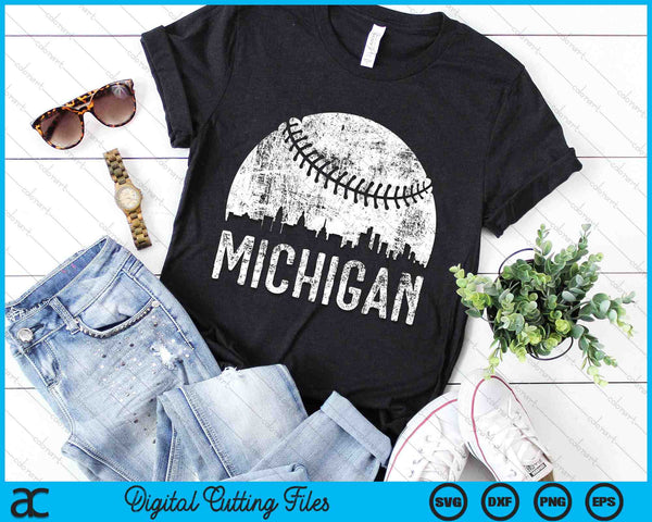 Michigan Skyline Vintage Michigan Baseball SVG PNG Digital Cutting Files