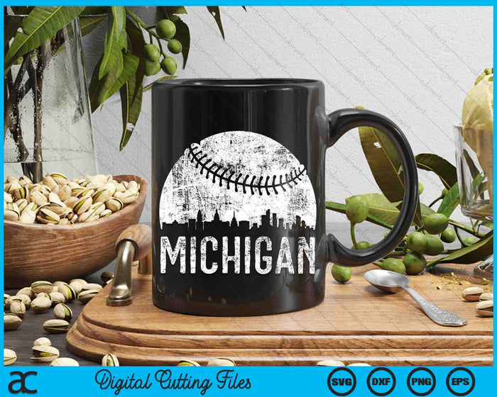 Michigan Skyline Vintage Michigan Baseball SVG PNG Digital Cutting Files