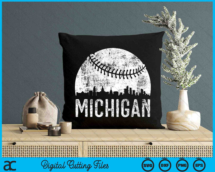 Michigan Skyline Vintage Michigan Baseball SVG PNG Digital Cutting Files