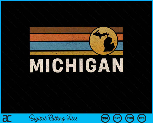 Michigan Mapa del estado de EE. UU. Vintage Retro Stripes SVG PNG Cortar archivos imprimibles