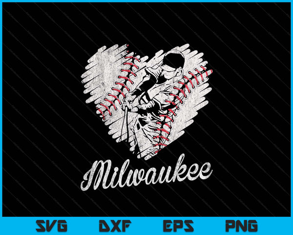 Milwaukee Baseball Heart Distressed Vintage Baseball Fans SVG PNG Digital Printable Files