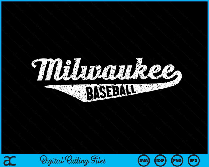 Milwaukee honkbalscript Vintage noodlijdende SVG PNG digitale snijbestanden 
